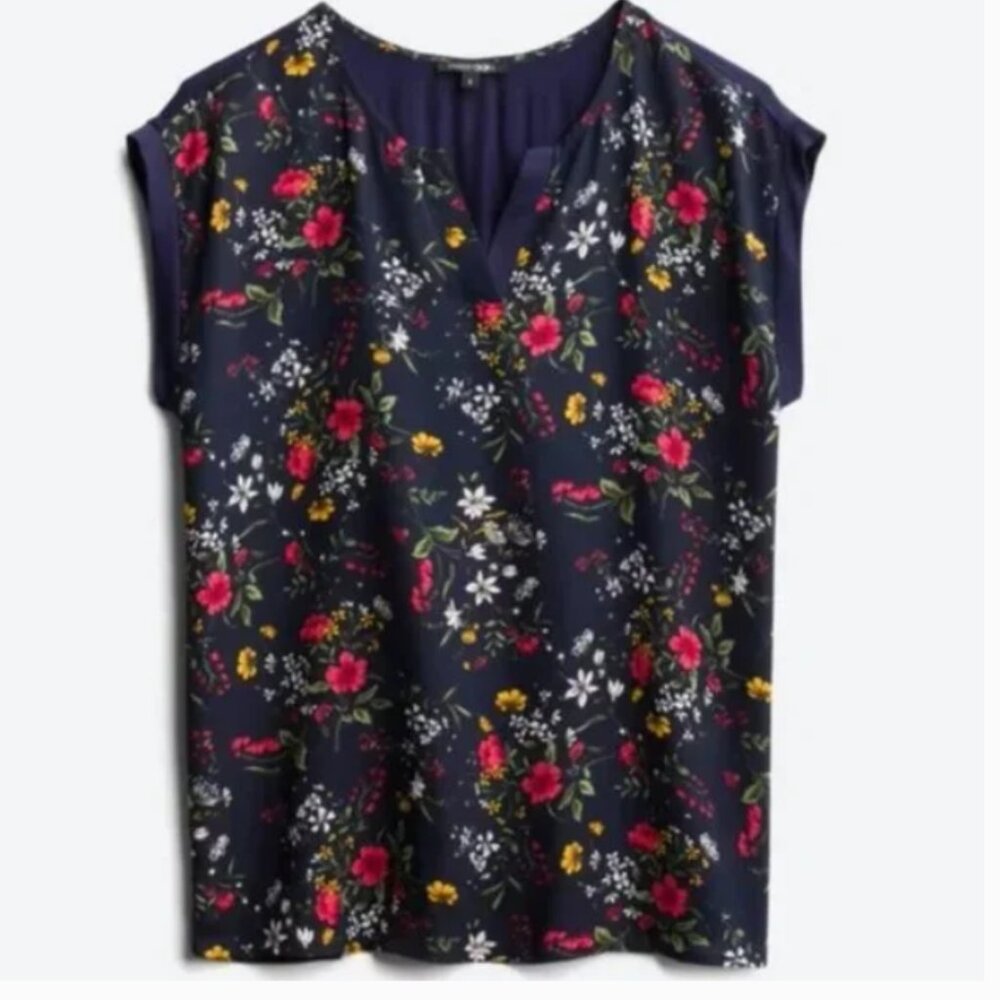 Papermoon Reece Mixed Material Blouse in Navy Size XXL NWT